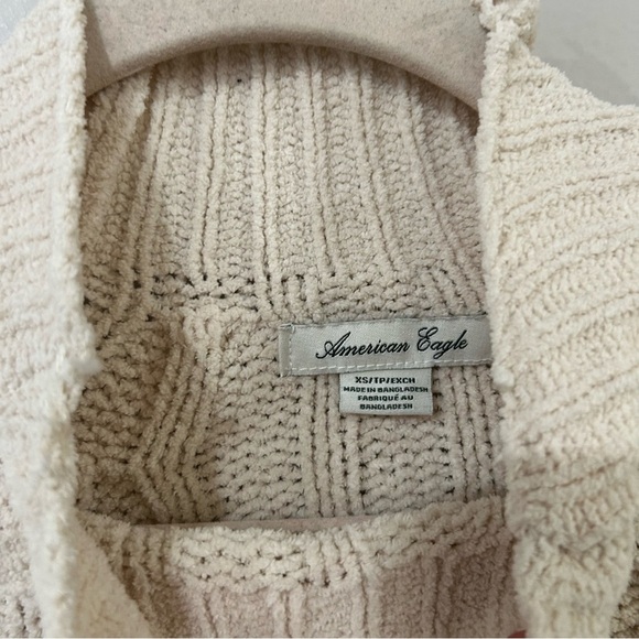 American Eagle Textured Ribbed Cropped Cream Cowl Neck Sweater Women’s Size XS - Picture 4 of 7
